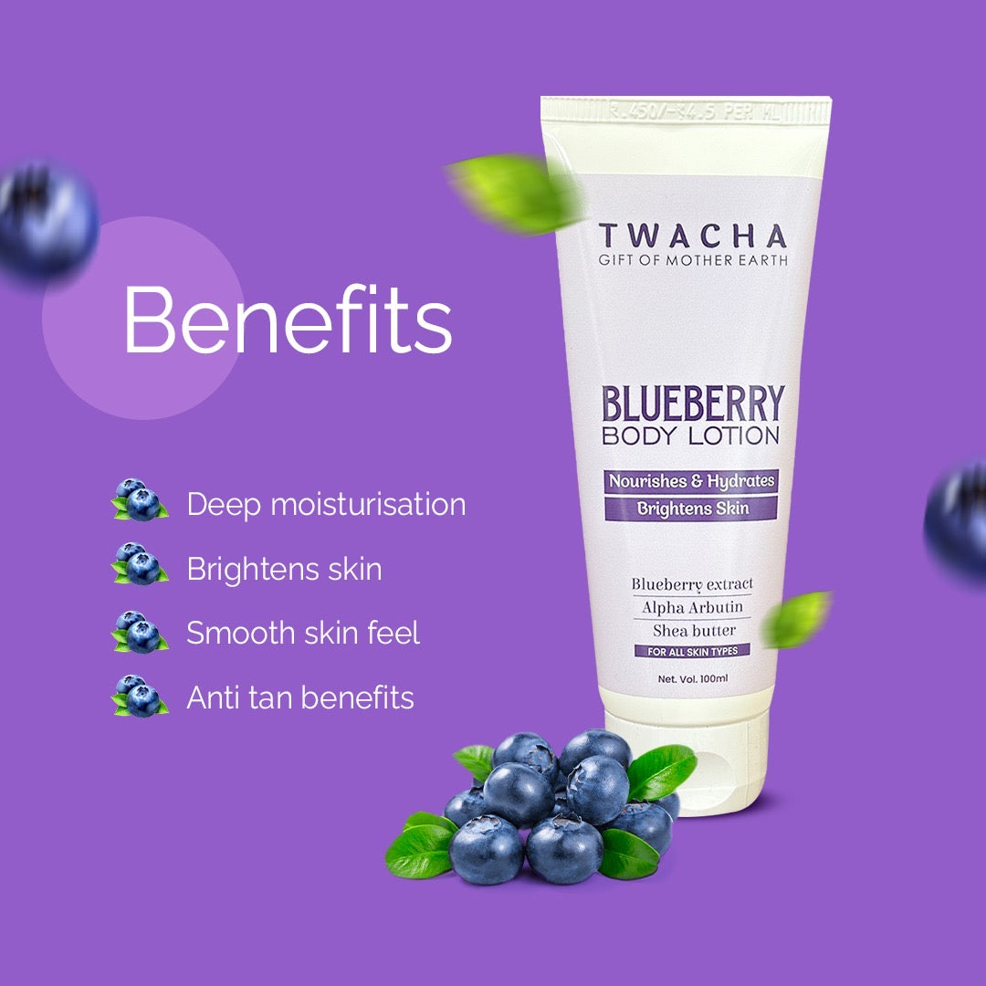 Blueberry Body Lotion | Shea Butter, Alpha Arbutin, Blueberry Extract | Deep Moisturiser, Brightens Skin, Anti-Tan Benefits |100g