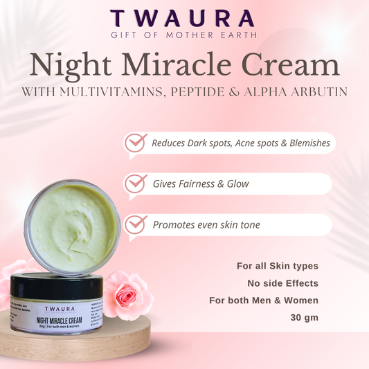 Night Miracle Cream | 30 gm | Men & Women | Treats Dark Spots, Acne Spots , Pigmentation | Promotes Even Skin Tone | Gives Fairness & Glow